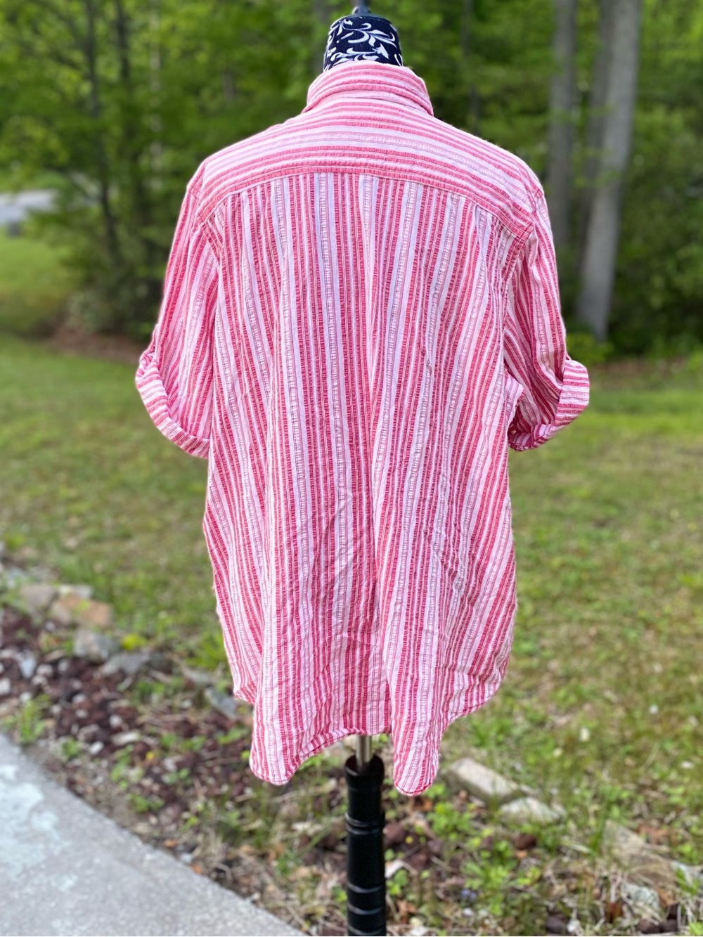 Woman Within Pink & White Striped Button Up Oversized Shirt Size 1X - Picture 8 of 12